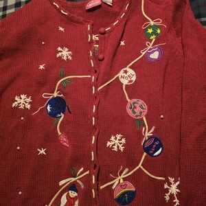 Festive Red Embroidered Cardigan